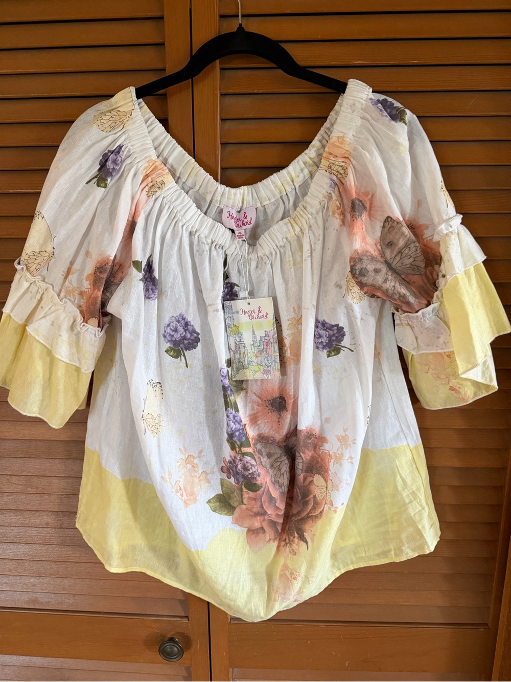 Boho Floral Peasant Blouse in White and Yellow